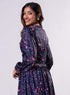 Front Tie Satin Printed Blue Dress